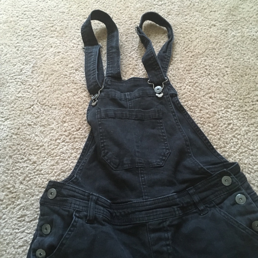 Black denim overalls